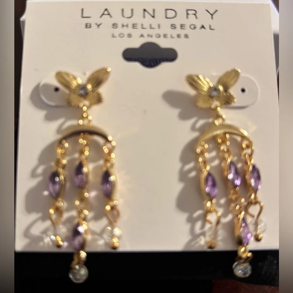 Laundry by Shelli Segal Gold and Purple Chandelier Earrings
